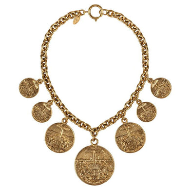 Chanel Vintage Gold Medallion Coat of Arms Crest Lion Necklace c. 1970 - Harlequin Market