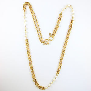 Vintage Signed Chanel Settoir Gold Plated Chain  Necklace With Faux Pearls