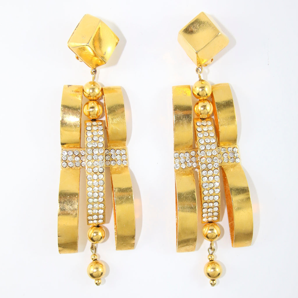 Signed Vintage Intricate Statement Christian Lacroix  Earrings with Crystal Rhinestone