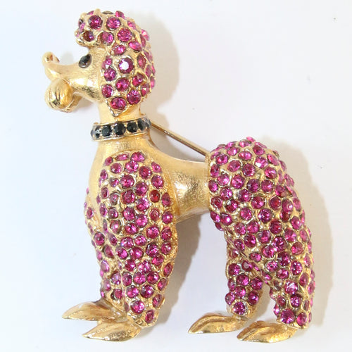 Ciner NY Gold Plated Poodle Brooch With Pink Crystals