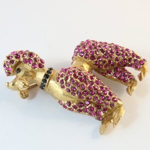 Ciner NY Gold Plated Poodle Brooch With Pink Crystals