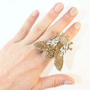 Ciner NY Gold Plated Bee Ring With Crystals