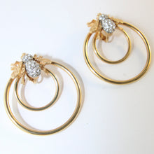 Load image into Gallery viewer, Ciner NY Gold Plated Bee Hoop Earrings With Clear Crystals