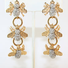 Load image into Gallery viewer, Ciner NY Gold Plated Bee Dangle Earrings With Clear Crystals