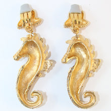 Load image into Gallery viewer, Signed Ciner NY Tan-Coloured Crystals Seahorse Earrings