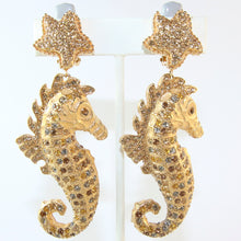 Load image into Gallery viewer, Signed Ciner NY Tan-Coloured Crystals Seahorse Earrings