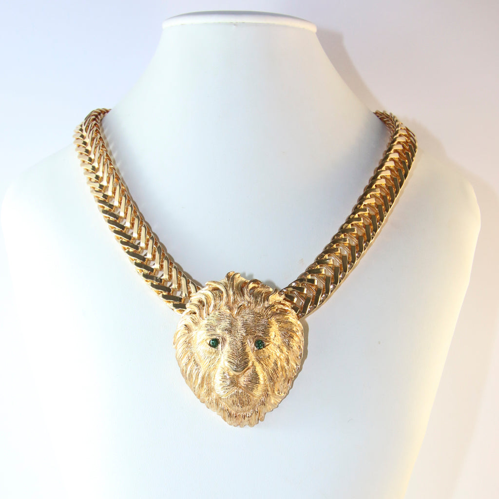 Ciner NY Gold Plated Lion Head Pendant Necklace