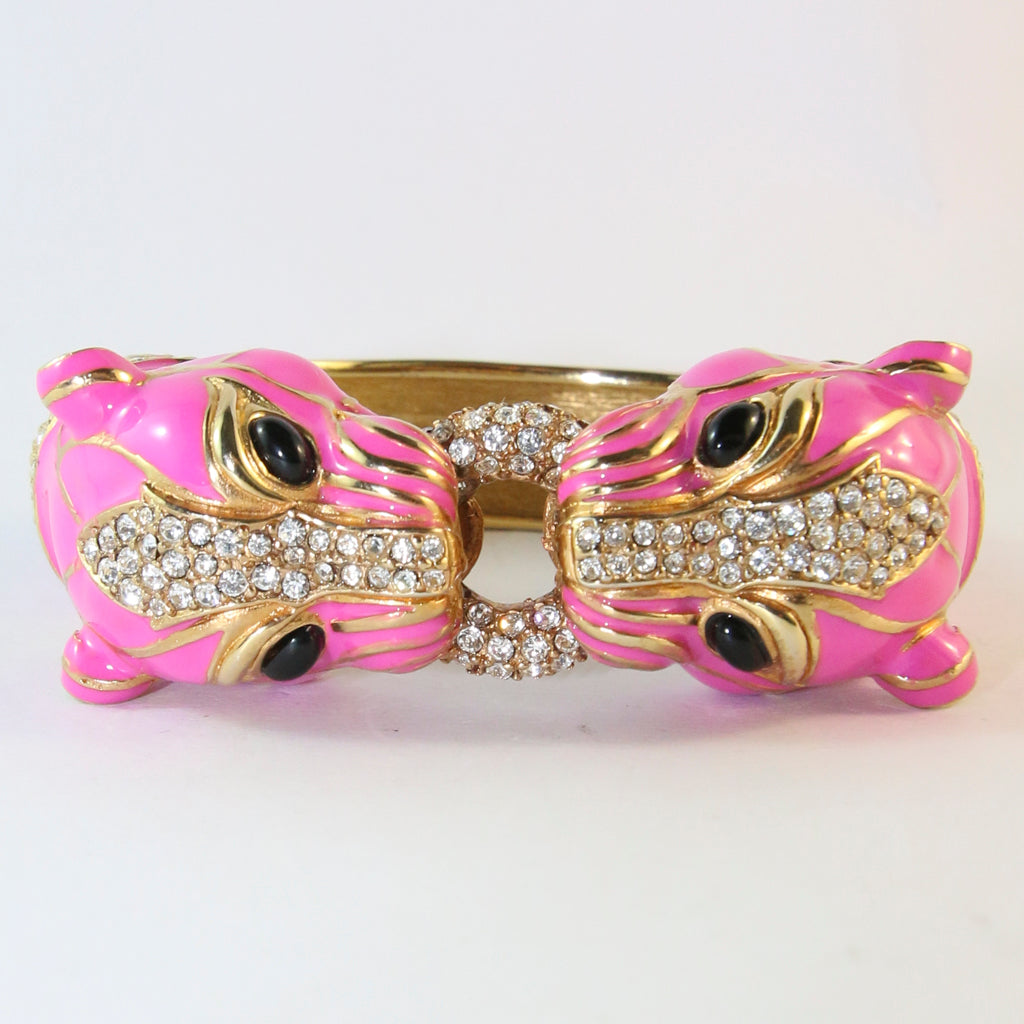 Ciner NY Hot Pink Double Head Panther Cuff Bangle