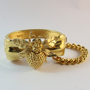 Ciner NY Gold Plated Bee & Bow Bangle With Safety Chain