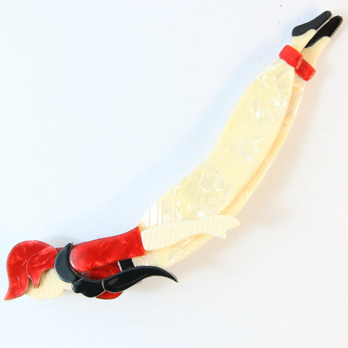 Lea Stein Signed Diving Lady Brooch - Creme, Red & Black