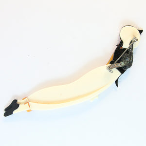 Lea Stein Signed Diving Lady Brooch - Creme, Red & Black