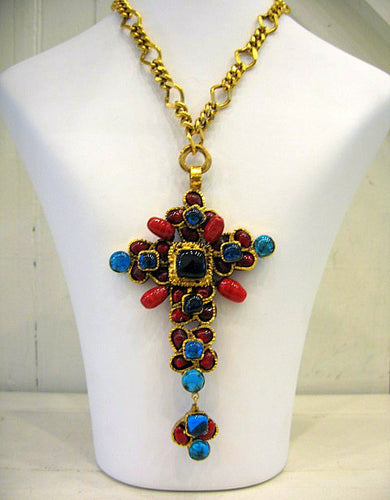 Pate-de-verre Cross Pendant Necklace