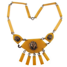 Load image into Gallery viewer, French Vintage Egyptian Revival Celluloid &amp; Brass Necklace c. 1930&#39;s