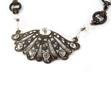 Load image into Gallery viewer, French Vintage Filigree Fan Motif Necklace with Crystal Beads c. 1940