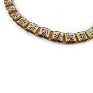 French Vintage Delicate Hand Enamelled Solid Brass Book Chain Necklace Necklace c. 1950's