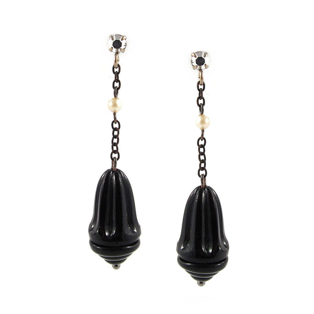 Vintage French Glass Drop Earrings with Pearl & Crystal Detail c. 1920's