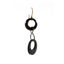 Load image into Gallery viewer, Vintage Black Glass Rings Hook Earrings c. 1960&#39;s