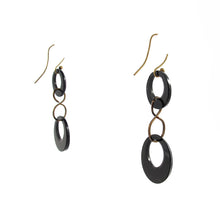 Load image into Gallery viewer, Vintage Black Glass Rings Hook Earrings c. 1960&#39;s
