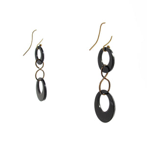 Vintage Black Glass Rings Hook Earrings c. 1960's