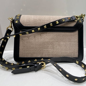 Two-Toned Studded Canvas & Leather Sling Handbag