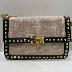 Two-Toned Studded Canvas & Leather Sling Handbag