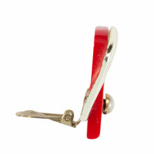 Load image into Gallery viewer, Vintage Buckle Design Red Coloured Bakelite and Metal Earrings c. 1950 - (Clip-On Earrings)