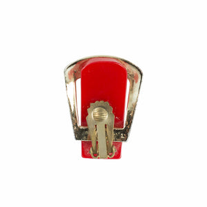 Vintage Buckle Design Red Coloured Bakelite and Metal Earrings c. 1950 - (Clip-On Earrings)
