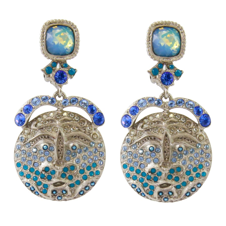 Christian Lacroix Vintage Signed 1990s Silver & Blue Crystal Earrings (Clip-on) - Harlequin Market