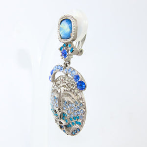 Christian Lacroix Vintage Signed 1990s Silver & Blue Crystal Earrings (Clip-on) - Harlequin Market