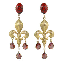 Load image into Gallery viewer, Bijoux Heart Signed Antique Gold Fleur de Lis Drop Dangle Earrings (Pierced) - Harlequin Market