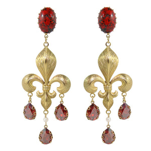 Bijoux Heart Signed Antique Gold Fleur de Lis Drop Dangle Earrings (Pierced) - Harlequin Market