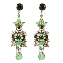 Load image into Gallery viewer, Bijoux Heart Signed Green, Black, Clear Glass Bead Intricate Drop Dangle Earrings (Pierced) - Harlequin Market