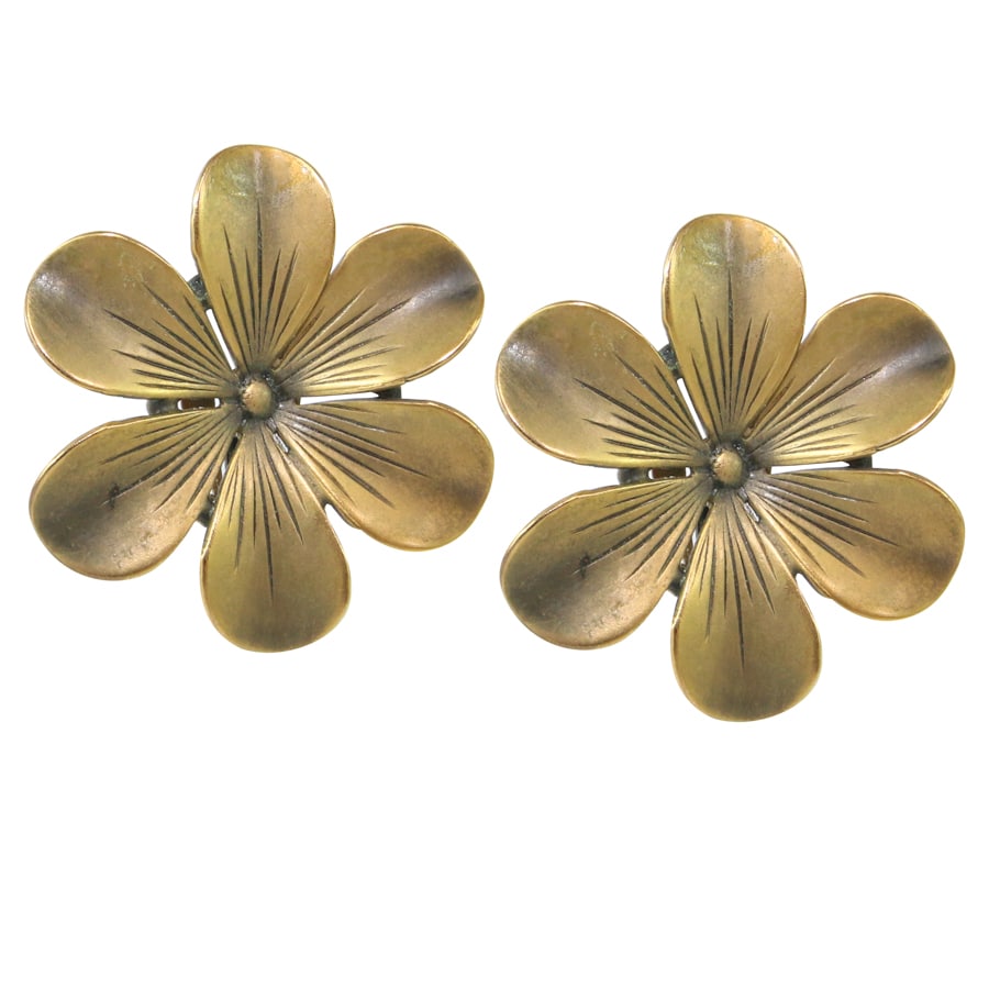 Joseff of Hollywood Vintage Signed Flower Design Earrings c. 1940 (Clip-on)