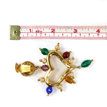 Load image into Gallery viewer, Christian Lacroix Vintage Signed Gold Tone Heart Earrings with Multi Coloured Glass Beads (Clip-on) - Harlequin Market