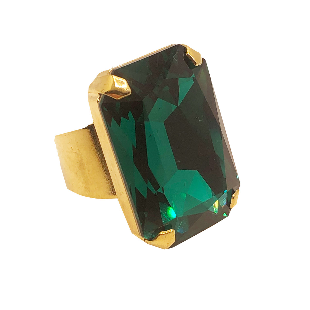 Harlequin Market Emerald Green Crystal Adjustable Ring