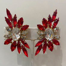 Load image into Gallery viewer, Harlequin Market Red &amp; Clear Earrings (Clip-On)