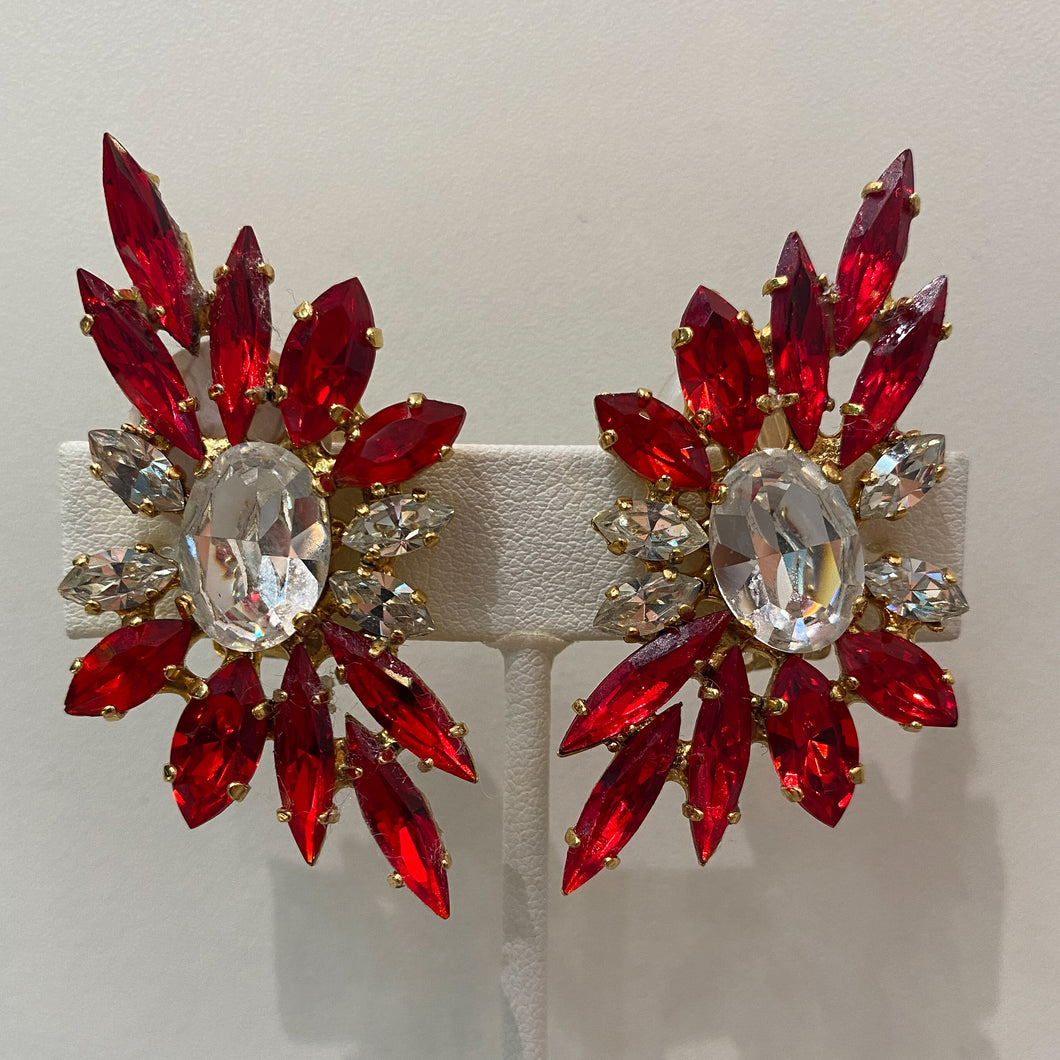 Harlequin Market Red & Clear Earrings (Clip-On)