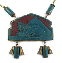 Load image into Gallery viewer, Rare French Vintage Egyptian Design Galalith-Brass Necklace c. 1920