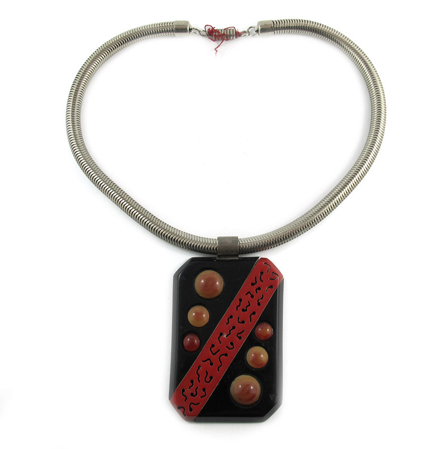 French 1940's Deco Galalith Vintage Necklace - Red