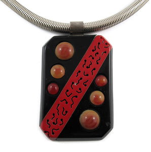 French 1940's Deco Galalith Vintage Necklace - Red