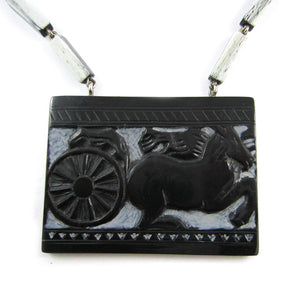 French Deco Necklace - Carved design of horse and carriage - 1940's