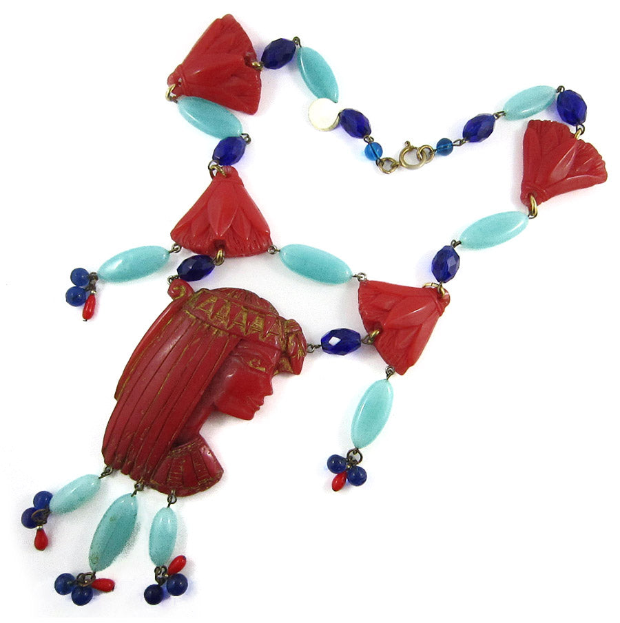Vintage Re-Worked Galalith & Bead Egyptian Revival Necklace