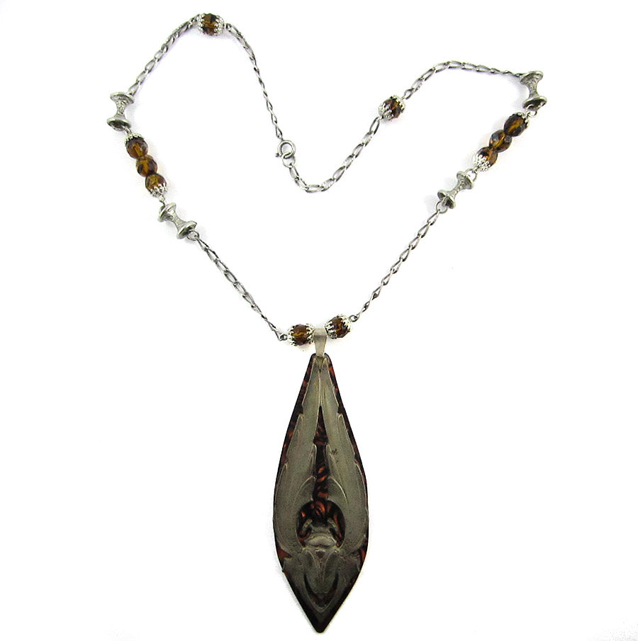French Deco Scarab Design Pendant Necklace - 1930's