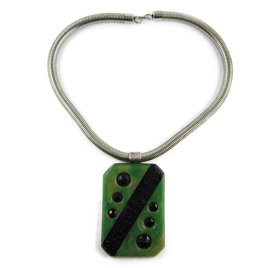 French 1940's Deco Galalith Vintage Necklace - Green