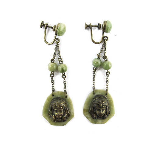 Egyptian Revival Pharaoh Galalith Earrings c. 1930