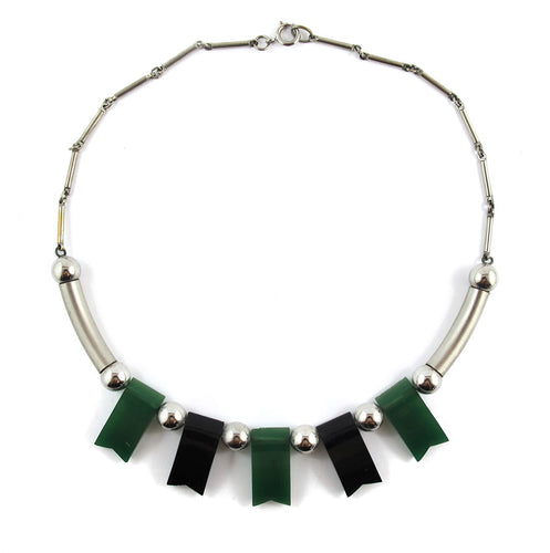 Vintage 1930's Jakob Bengel Necklace - Galalith and Chrome