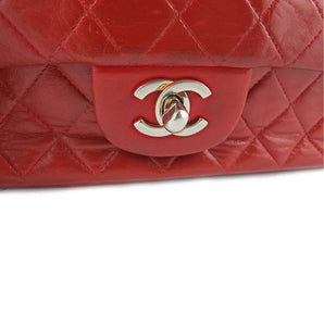 Vintage Authentic Signed 'Chanel' Quilted Red Leather Chain Bag - Paris