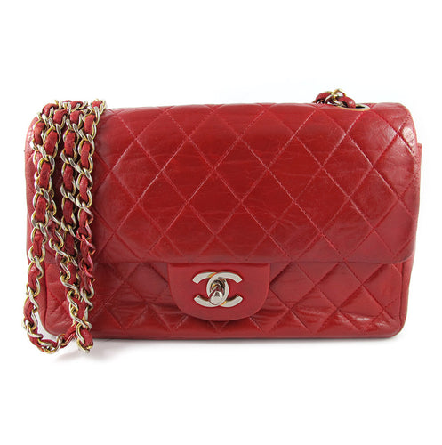 Vintage Authentic Signed 'Chanel' Quilted Red Leather Chain Bag - Paris