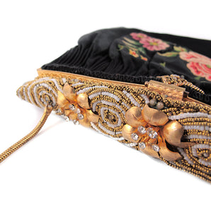 Vintage French 1920's Hand Made, Embroidery Purse with Beaded Crystal Detail