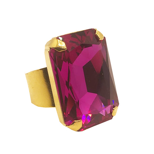 Harlequin Market Fuchsia Pink Crystal Adjustable Ring